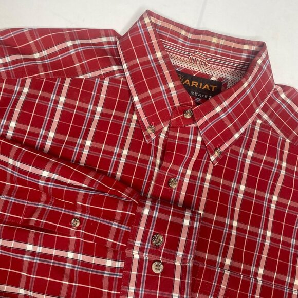 Ariat‎ Pro Series Long-Sleeve Shirt Mens L Red Plaid Button Down Vented Western - Picture 1 of 10